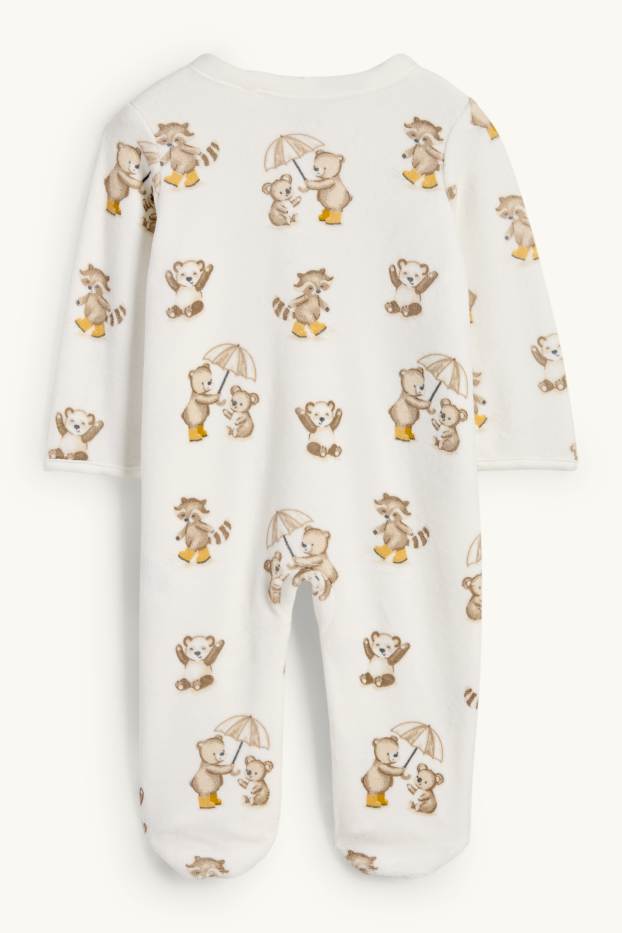 Baby Boys - Teddy bear - baby sleepsuit - white