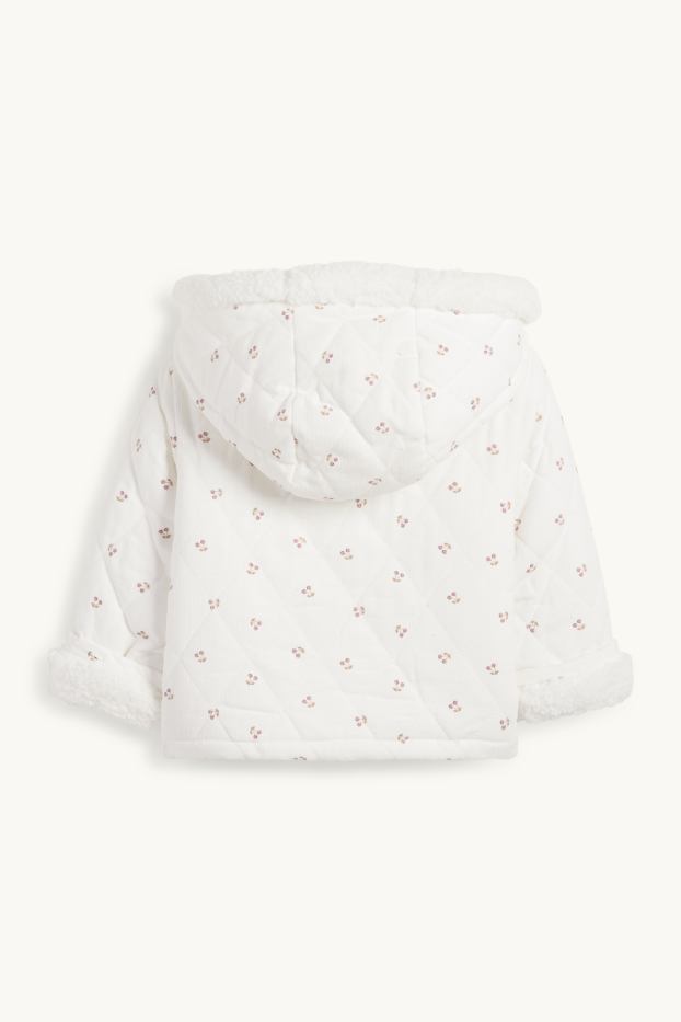 Baby Mädchen - Kirsche - Baby-Cord-Steppjacke mit Kapuze - weiss