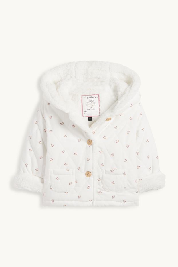 Baby Mädchen - Kirsche - Baby-Cord-Steppjacke mit Kapuze - weiss