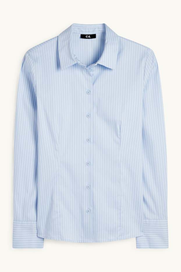 Women - Blouse - striped - light blue
