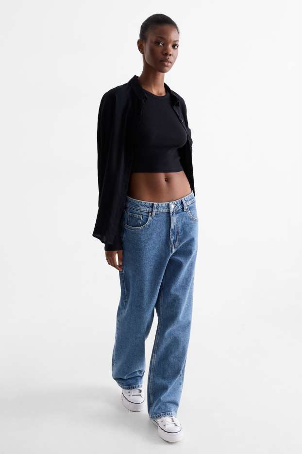 Damen - Baggy Jeans - Mid Waist - jeansblau