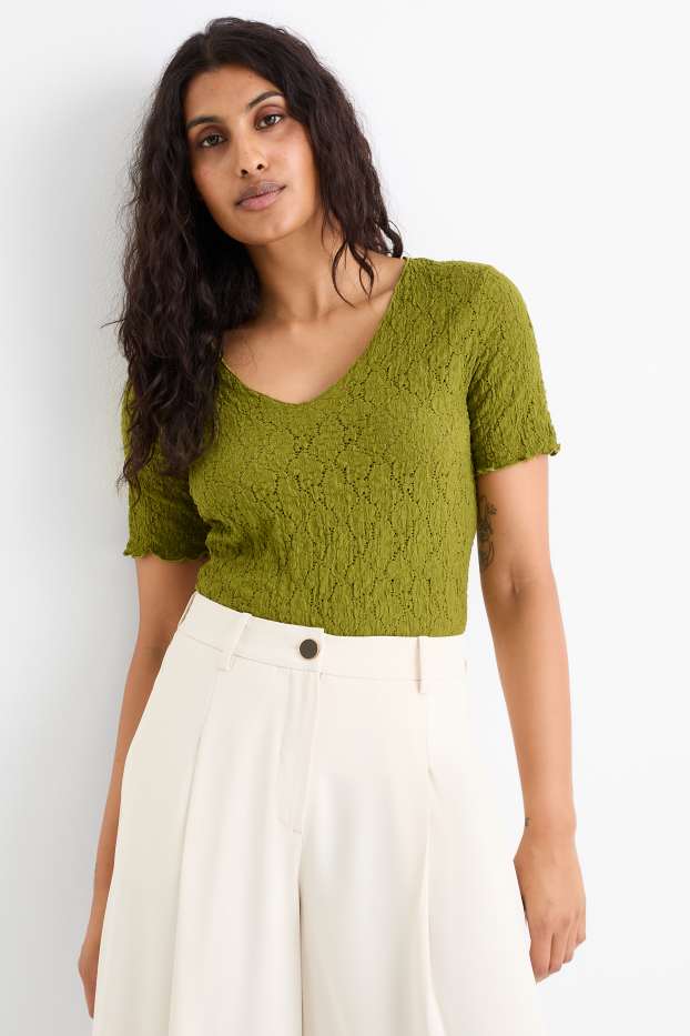 Femmes - T-shirt - regular fit - finition texturée - vert