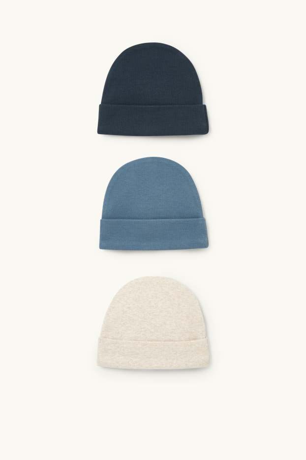Nadó nen - Paquet de 3 - gorra beanie per a nadó - acanalada - blau fosc