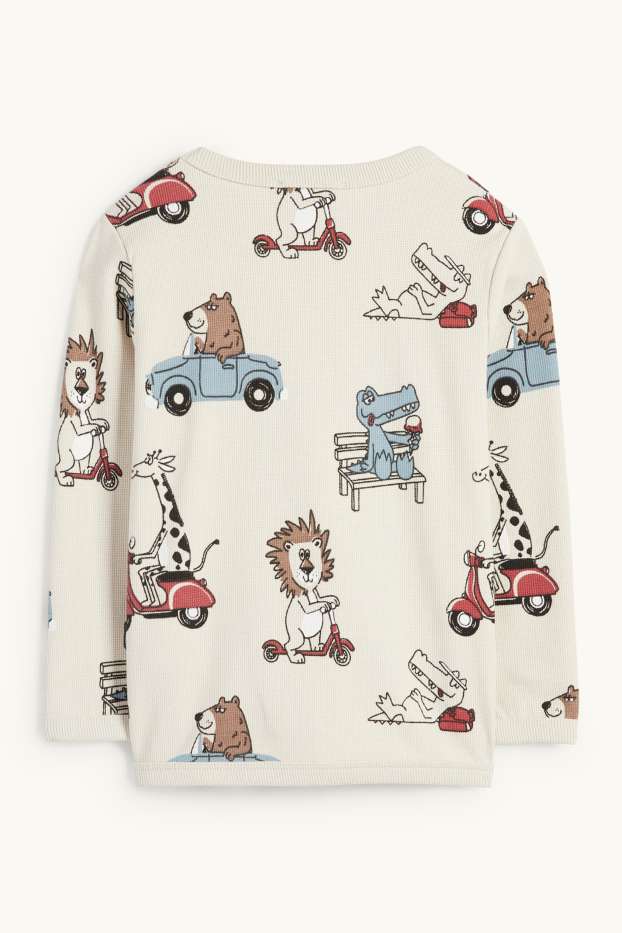 Kinder Jungen - Fahrzeuge und Wildtiere - Sweatshirt - strukturiert - hellbeige