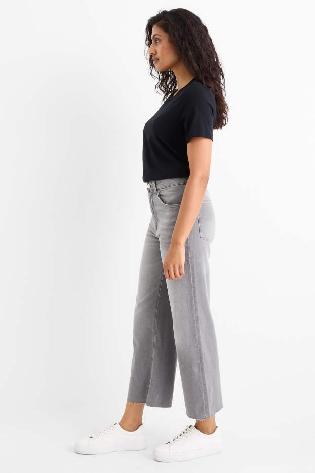 Damen - Crop Wide Leg Jeans - Mid Waist - jeansgrau