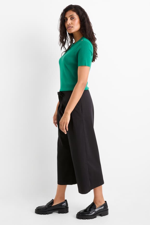 Femmes - Pantalon en toile - high waist - wide leg - noir