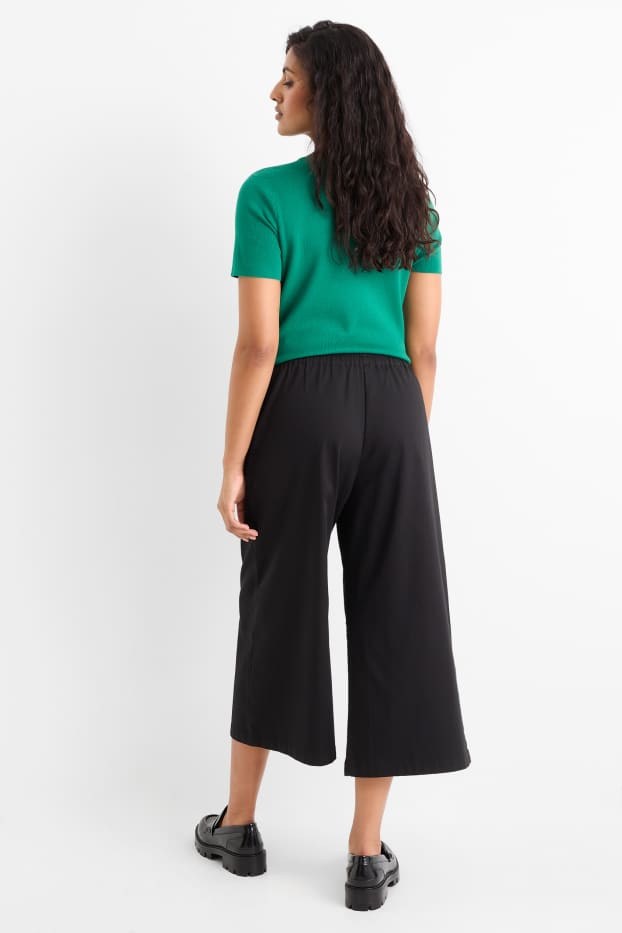 Femmes - Pantalon en toile - high waist - wide leg - noir