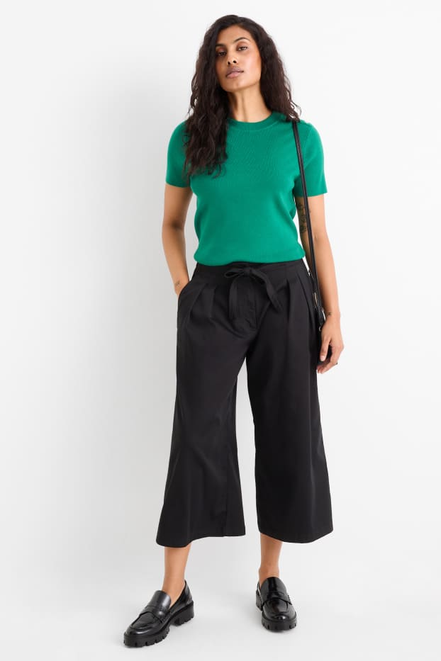 Femmes - Pantalon en toile - high waist - wide leg - noir