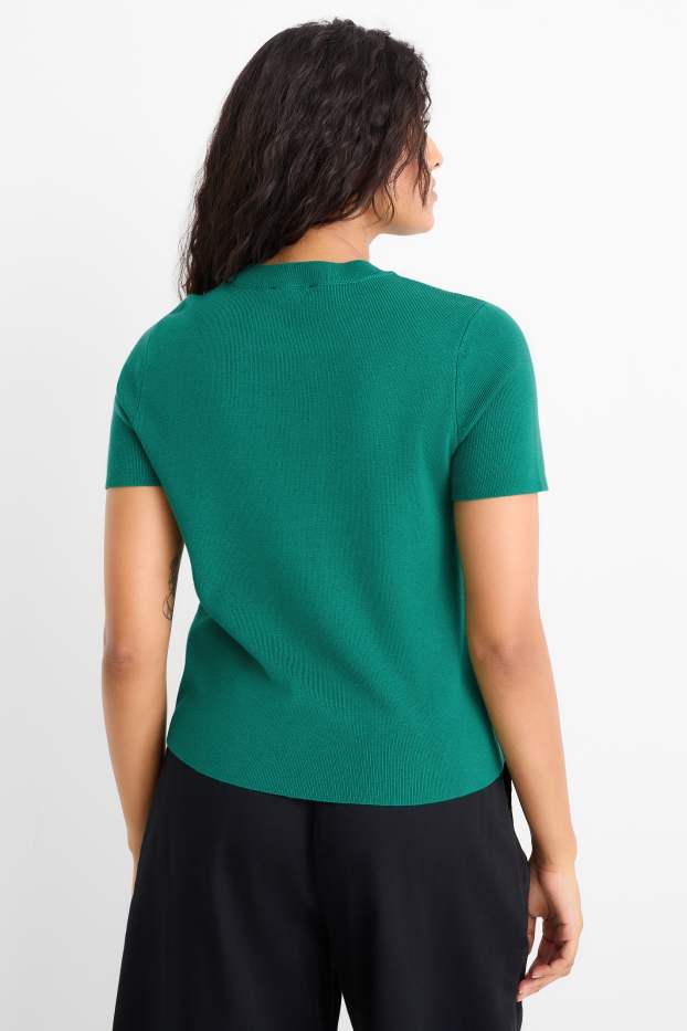 Women - Knitted jumper - short sleeve - dark green