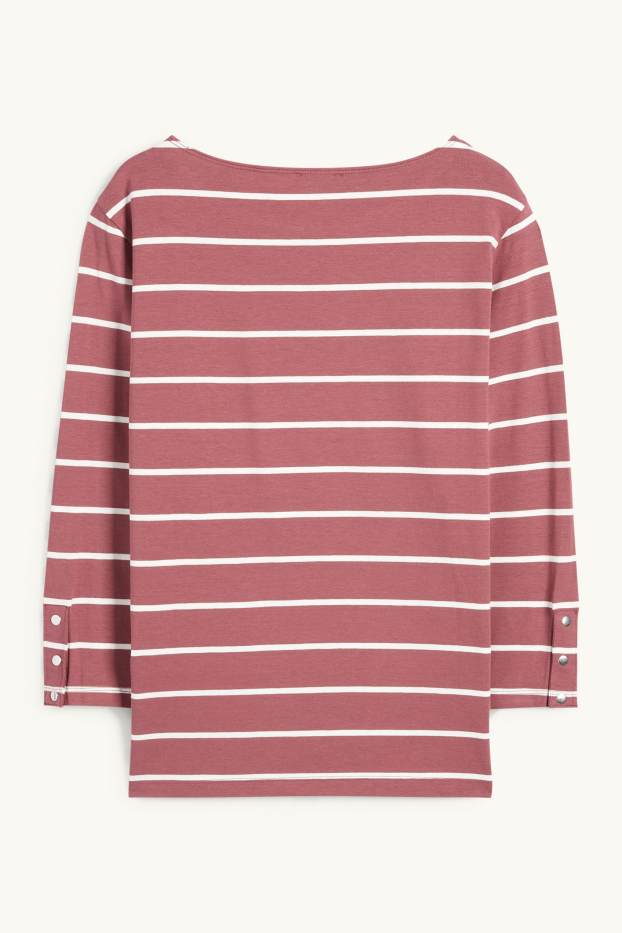 Women - Long sleeve top - striped - dark rose