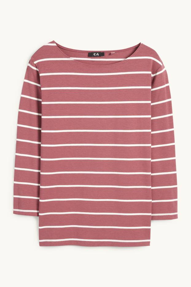 Women - Long sleeve top - striped - dark rose
