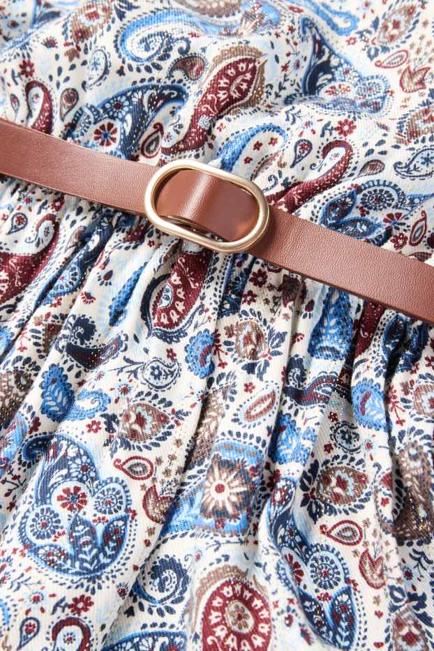 Enfants filles - Robe à ceinture - à motif - bleu