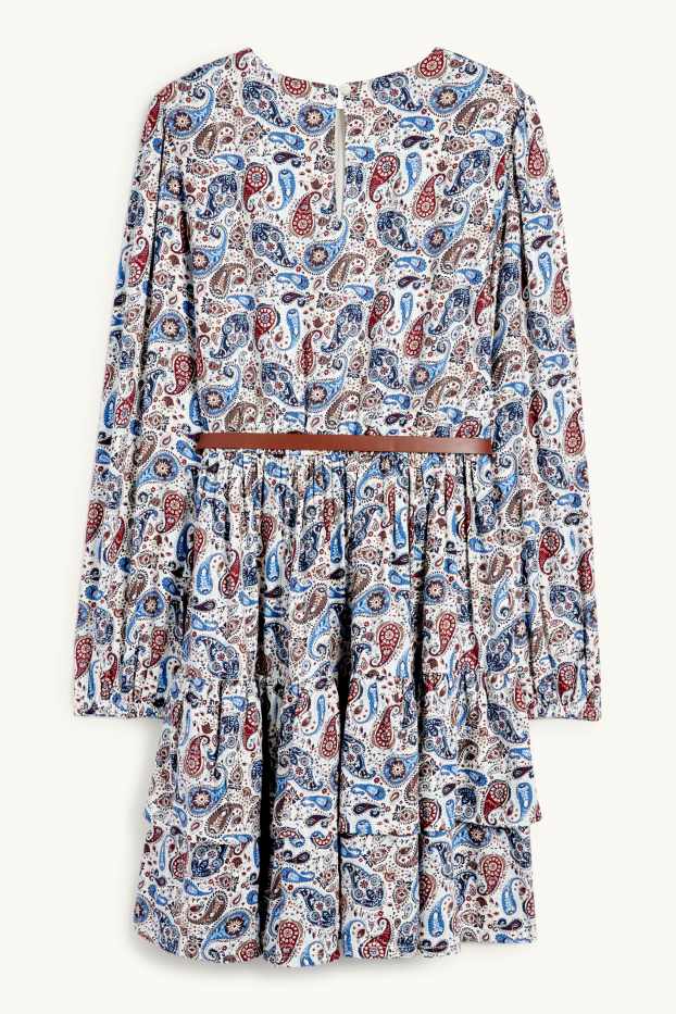Enfants filles - Robe à ceinture - à motif - bleu