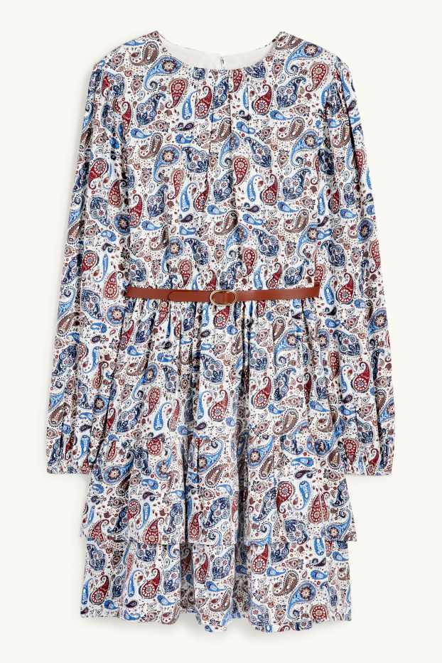 Enfants filles - Robe à ceinture - à motif - bleu