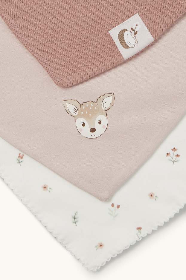 Baby Mädchen - Multipack 3er - Blümchen und Rehkitz - Baby-Dreieckstuch - rosa