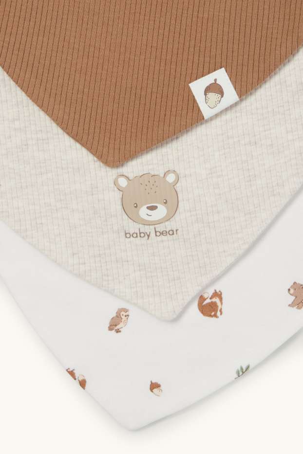 Unisex - Confezione da 3 - motivo animali del bosco - bavetta per neonati - beige chiaro