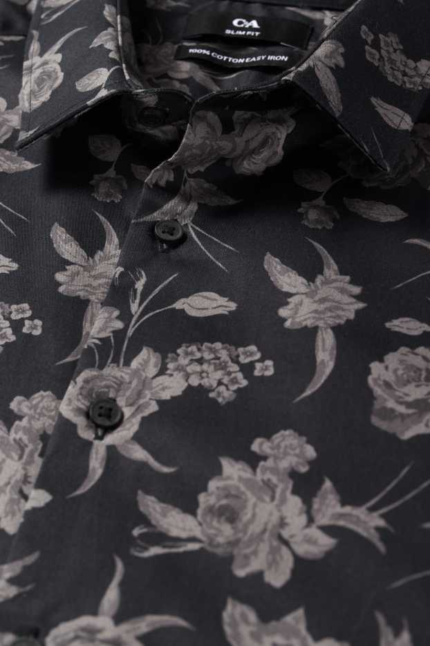 Men - Business shirt - slim fit - kent collar - easy-iron - patterned - black