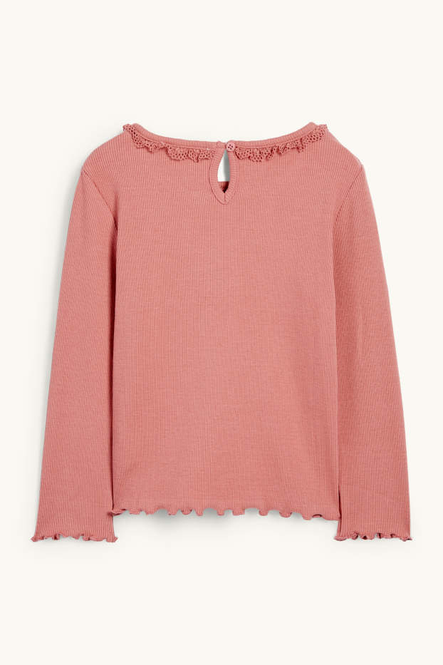 Children Girls - Bow - long sleeve top - ribbed - dark rose