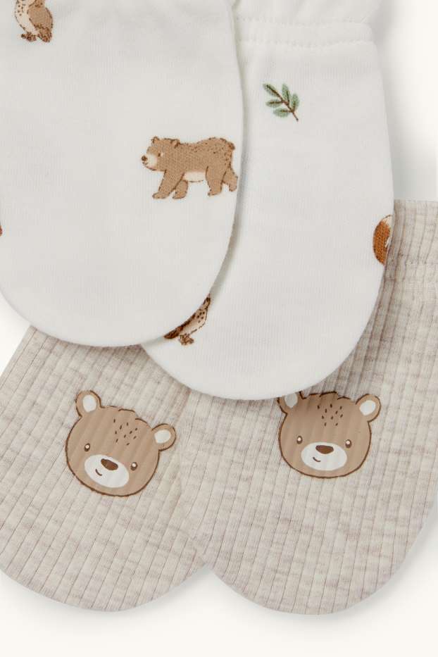Unisexe - Lot de 2 - oursons - gants antigrattements - blanc crème
