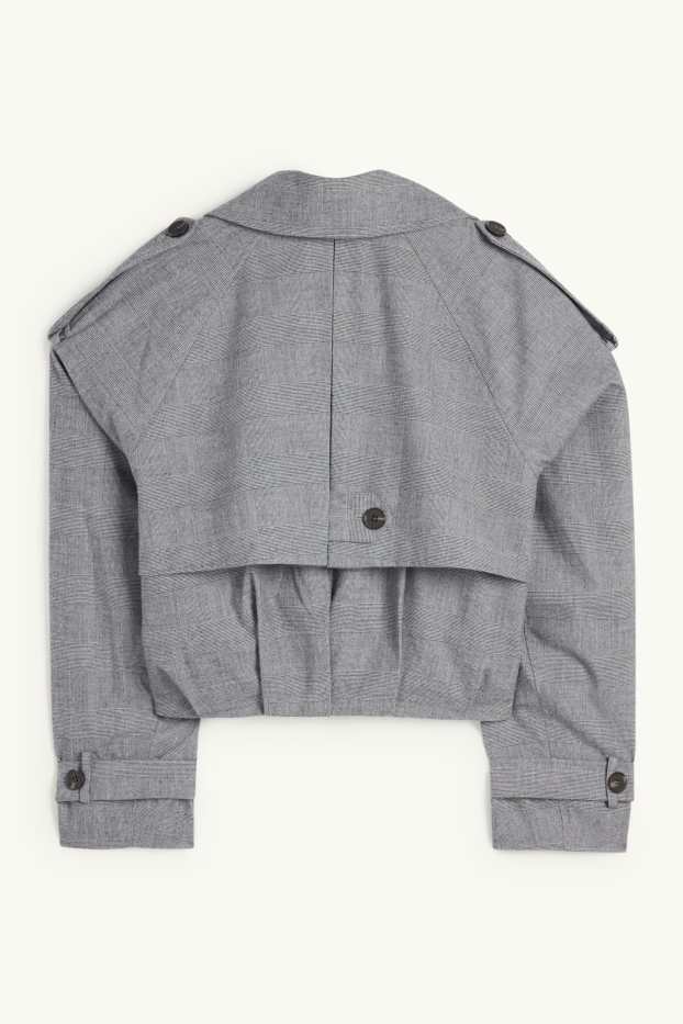 Dames - Korte trenchcoat - geruit - grijs