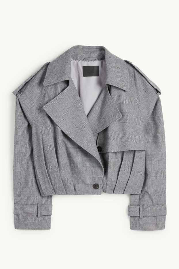 Dames - Korte trenchcoat - geruit - grijs