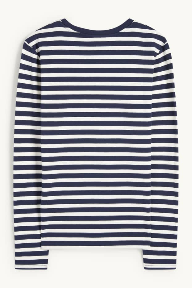 Dona - Samarreta de màniga llarga - de ratlles - blau fosc / blanc
