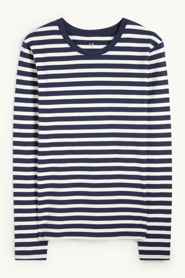 Dona - Samarreta de màniga llarga - de ratlles - blau fosc / blanc
