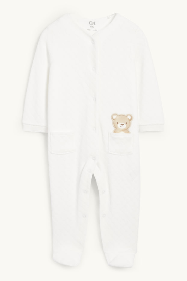 Unisex - Bärchen - Baby-Schlafanzug - strukturiert - weiss