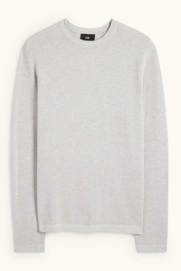 Hommes - Pull - texturé - gris clair
