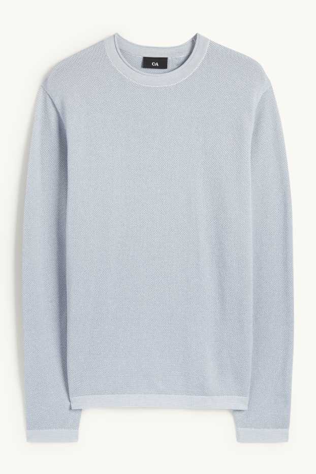 Hommes - Pull - texturé - bleu clair