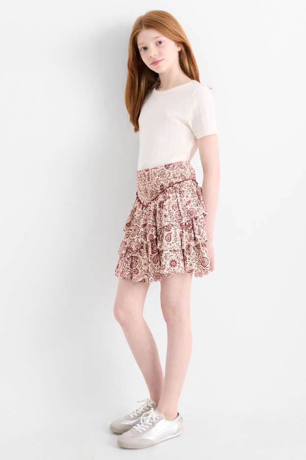 Kinder Mädchen - Rock - gemustert - rot / beige