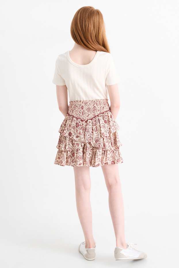 Kinder Mädchen - Rock - gemustert - rot / beige