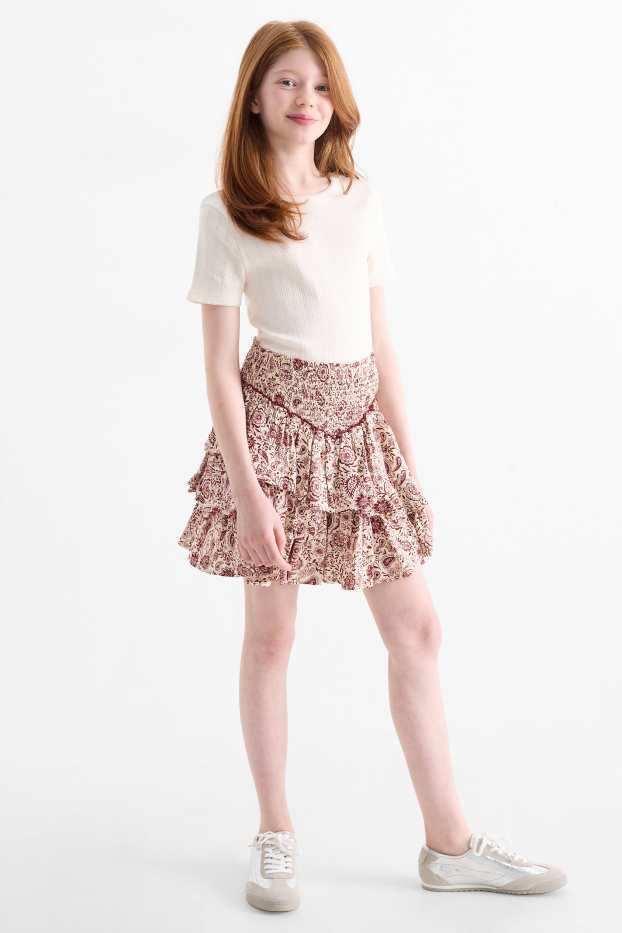Kinder Mädchen - Rock - gemustert - rot / beige
