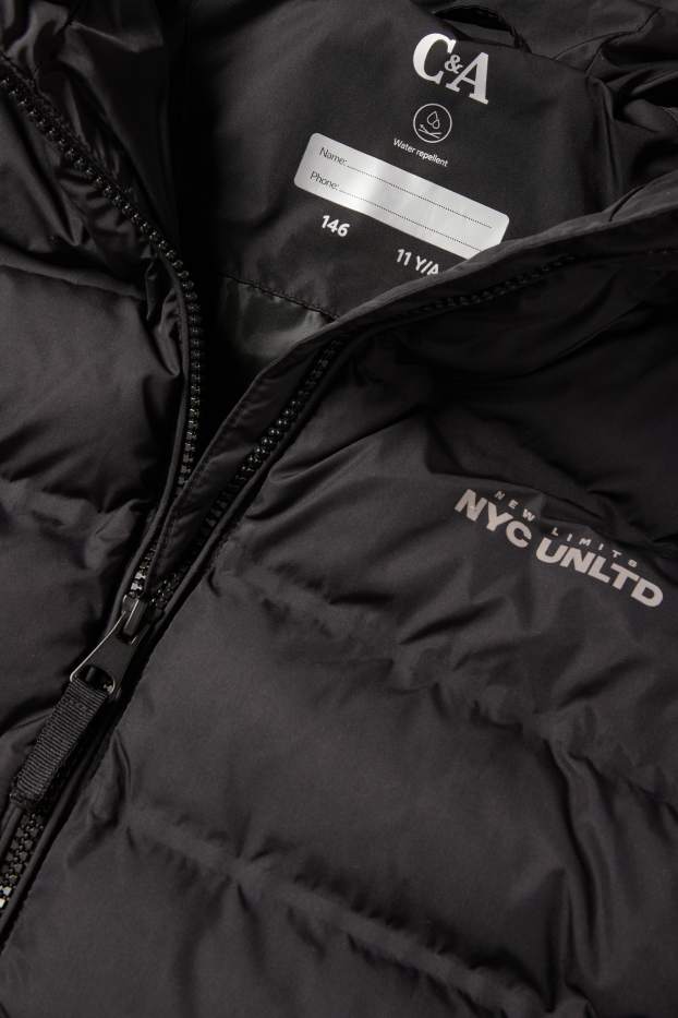 Kinder Jungen - Steppjacke mit Kapuze - wasserabweisend - schwarz