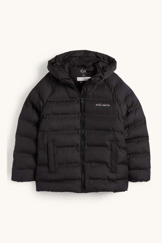 Kinder Jungen - Steppjacke mit Kapuze - wasserabweisend - schwarz