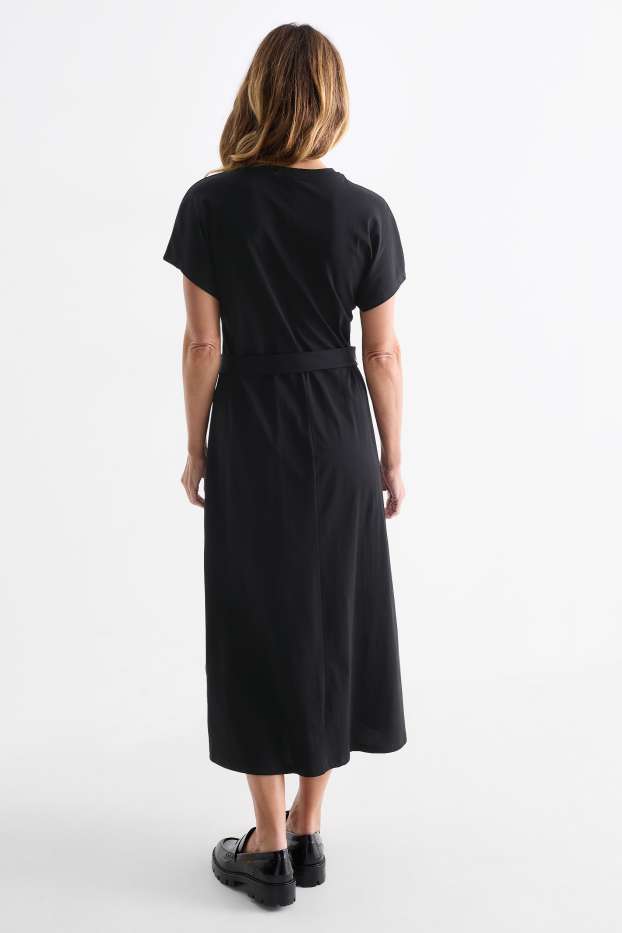 Women - T-shirt dress with belt - black