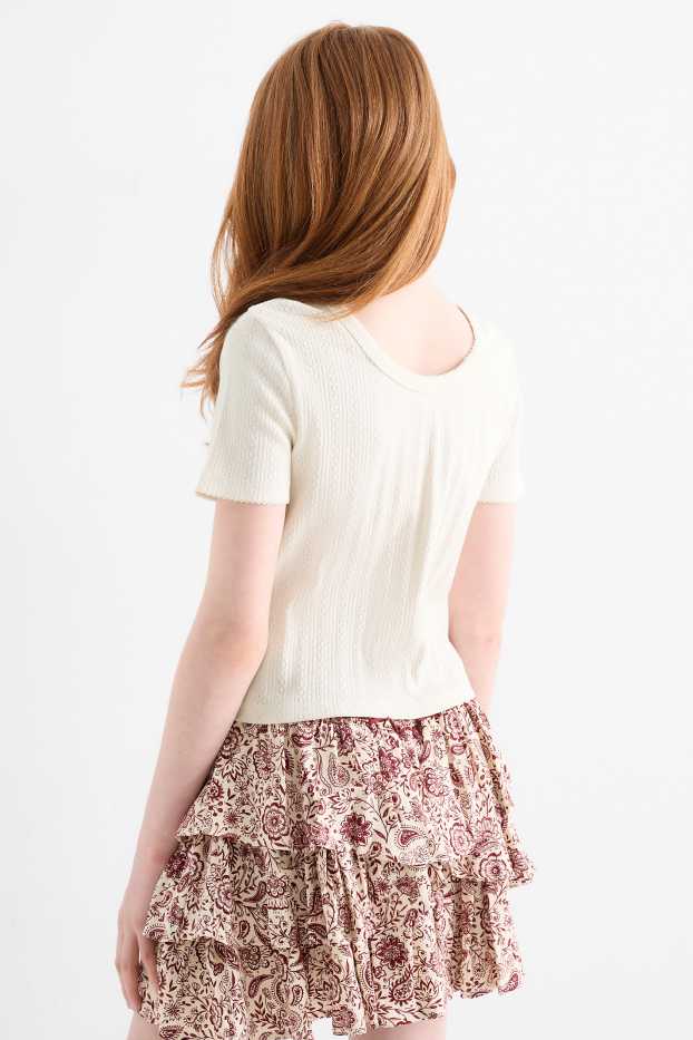 Children Girls - Short sleeve T-shirt - ribbed - cremewhite