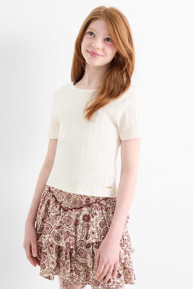 Children Girls - Short sleeve T-shirt - ribbed - cremewhite