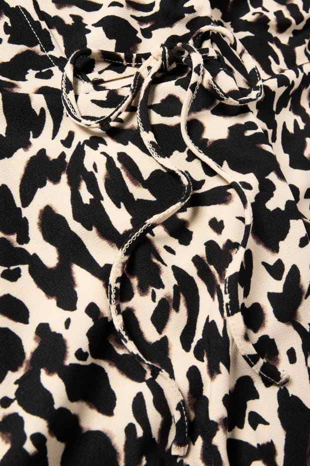 Damen - Wickelkleid - gemustert - schwarz / beige