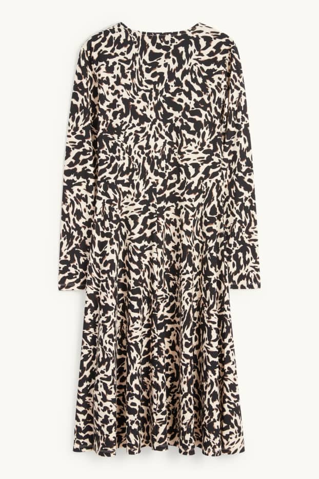 Damen - Wickelkleid - gemustert - schwarz / beige