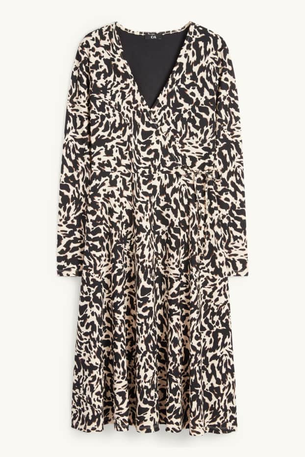 Damen - Wickelkleid - gemustert - schwarz / beige