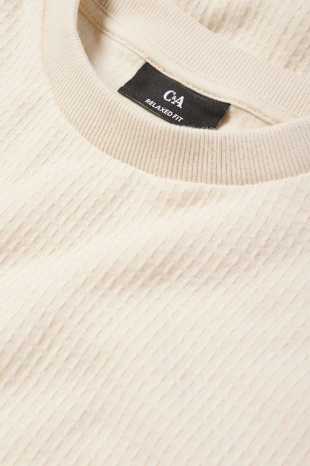 Pánské - Tričko - relaxed fit - strukturované - krémově bílá