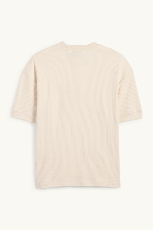 Pánské - Tričko - relaxed fit - strukturované - krémově bílá