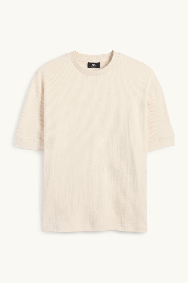 Pánské - Tričko - relaxed fit - strukturované - krémově bílá