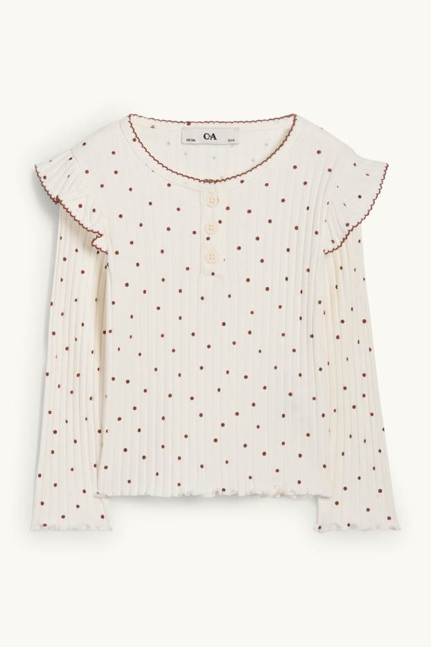 Children Girls - Long sleeve top - ribbed - polka dot - cremewhite