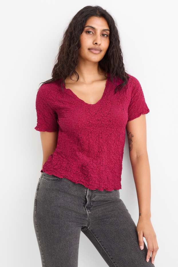 Femmes - T-shirt - regular fit - finition texturée - rose