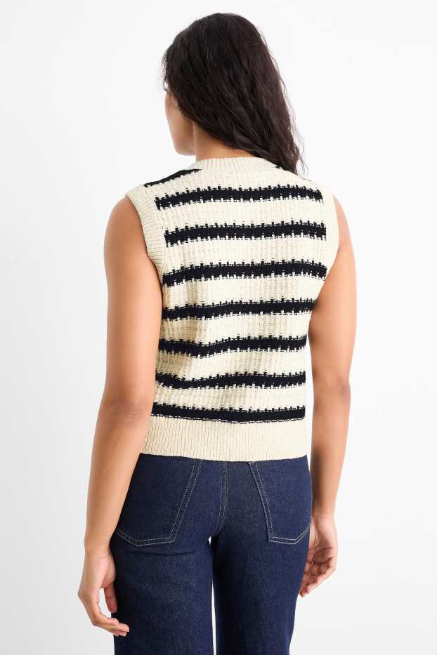 Femei - Vestă tricotată - cu dungi - structurată - negru / alb