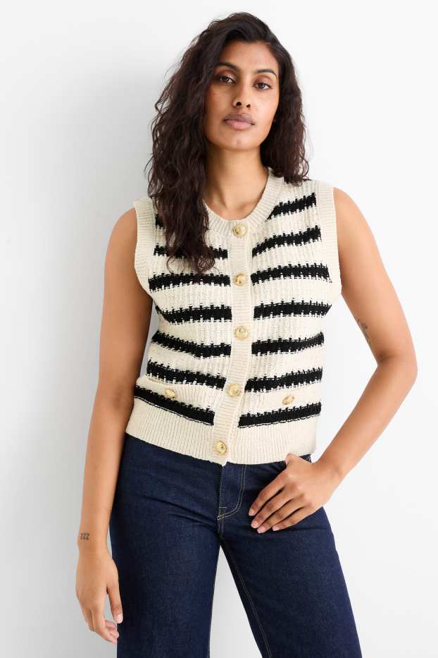 Femei - Vestă tricotată - cu dungi - structurată - negru / alb