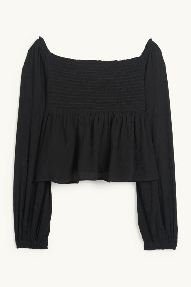 Donna - Blusa corta - arricciata - nero