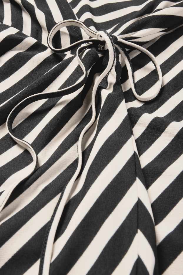 Damen - Wickelkleid - gestreift - schwarz / beige